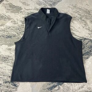 Nike Therma-Fit Fleece Vest Mens 3XL Black Swoosh Logo Quarter Zip Sleeveless